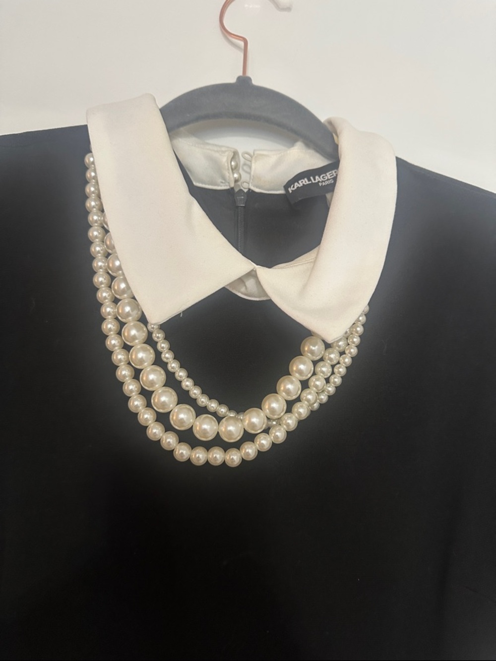 Karl Lagerfeld Black Midi Dress with Cream Collar and Cuff Details - Picture 4 of 8